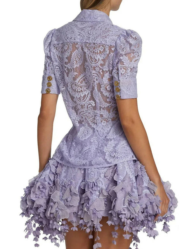 Zimmermann - Zimmermann High Tide Lace Blouse & Flip Mini Skirt Set Periwinkle