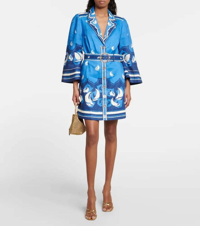 Zimmermann - Zimmermann High Tide Mini Shirt Dress in Blue Sailboats