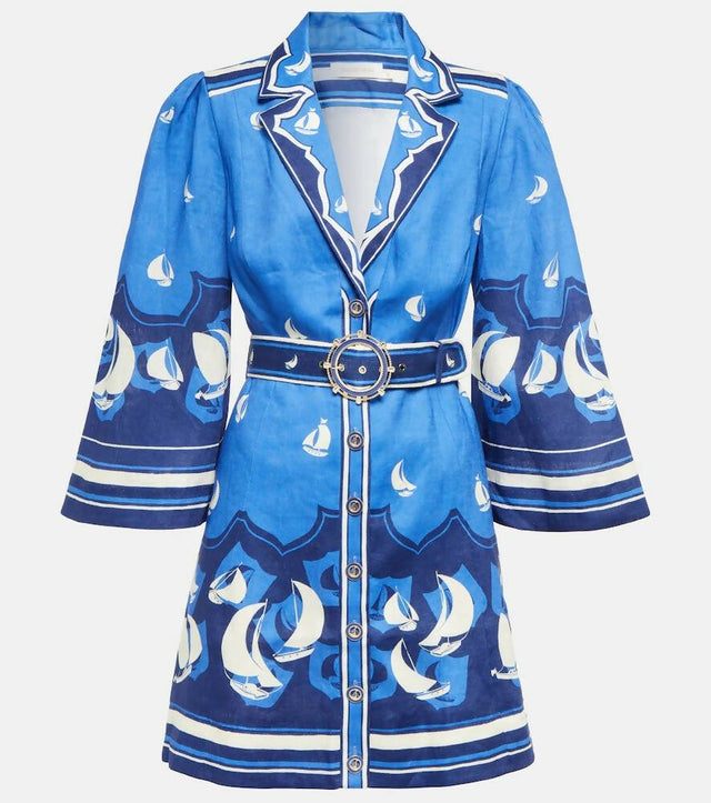 Zimmermann - Zimmermann High Tide Mini Shirt Dress in Blue Sailboats