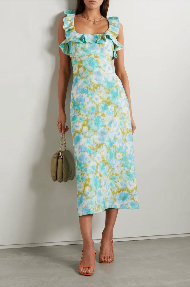 Zimmermann - Zimmermann High Tide Open-back Ruffled Floral-print Linen Midi Dress