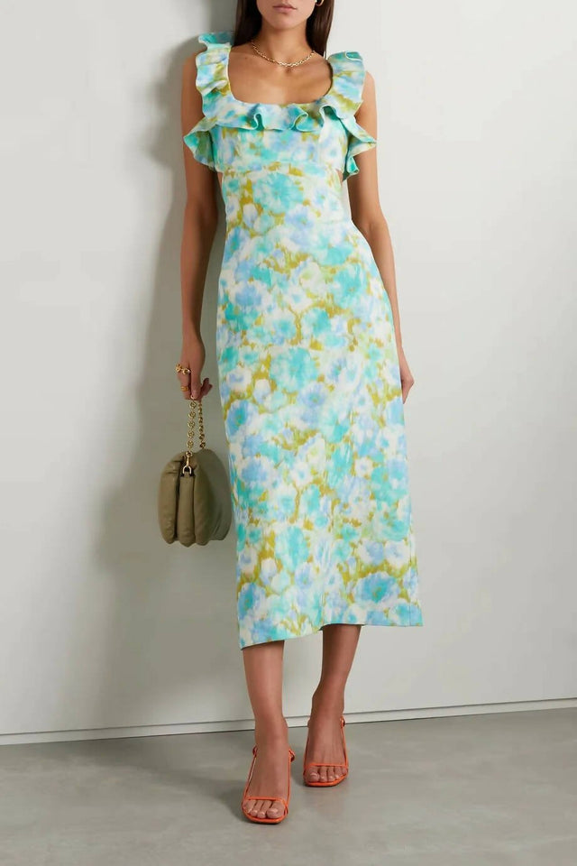 Zimmermann - Zimmermann High Tide Open-Back Ruffled Floral-Print Linen Midi Dress Size 2