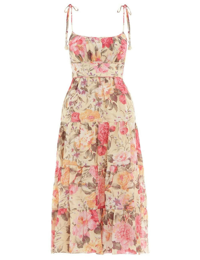 Zimmermann Honour Tie Shoulder Dress Midi Floral Size 1 / Au 10 - 10 / Print - Dresses