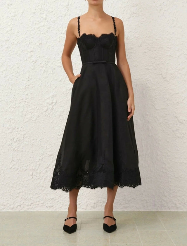 Zimmermann Hypnotic Lace Trim Gown - 10 / Black - Dresses