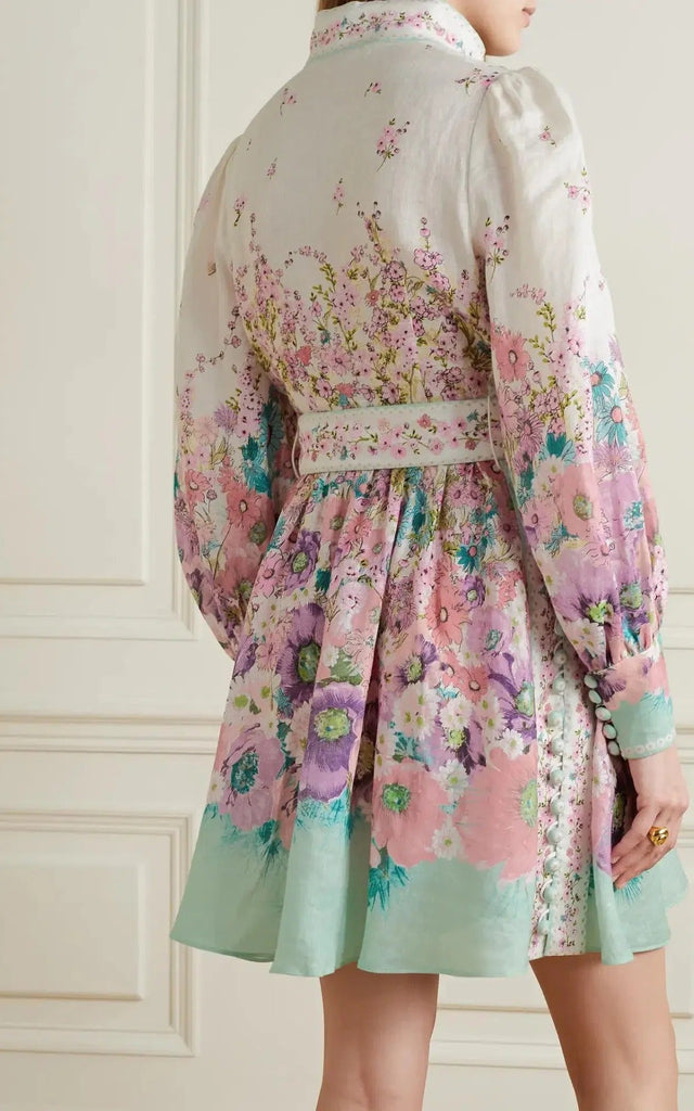 Zimmermann Jude Buttoned Mini Dress Aqua Gradient Floral Size 2 / AU 12 - 12 / Floral - Dresses