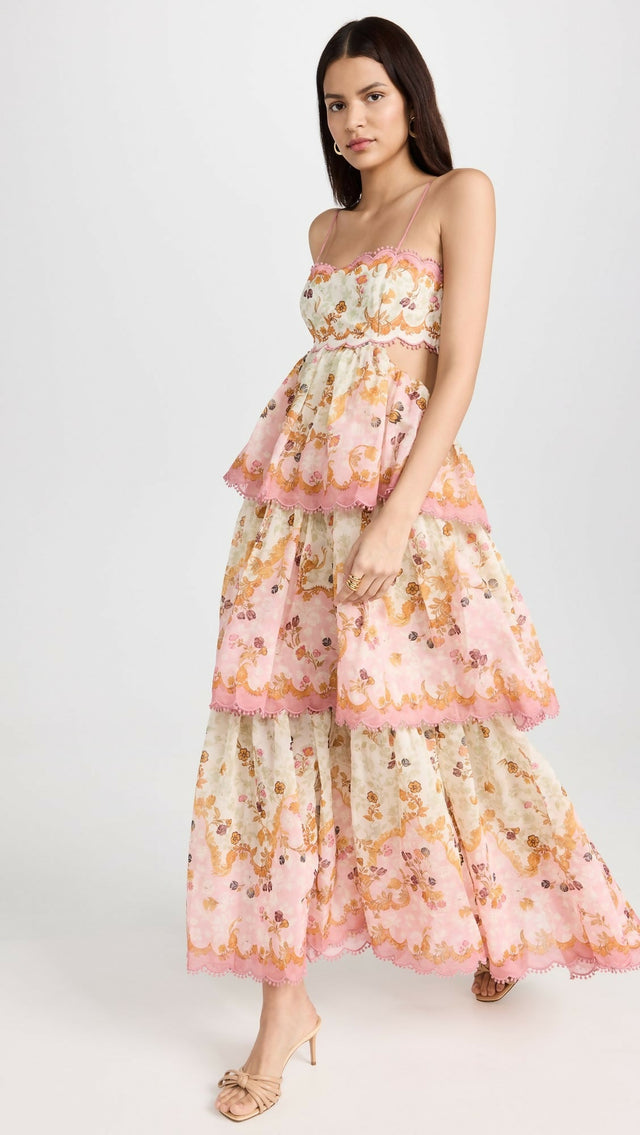 Zimmermann Laurel Frill Midi Dress - 6 / Multi - Dresses
