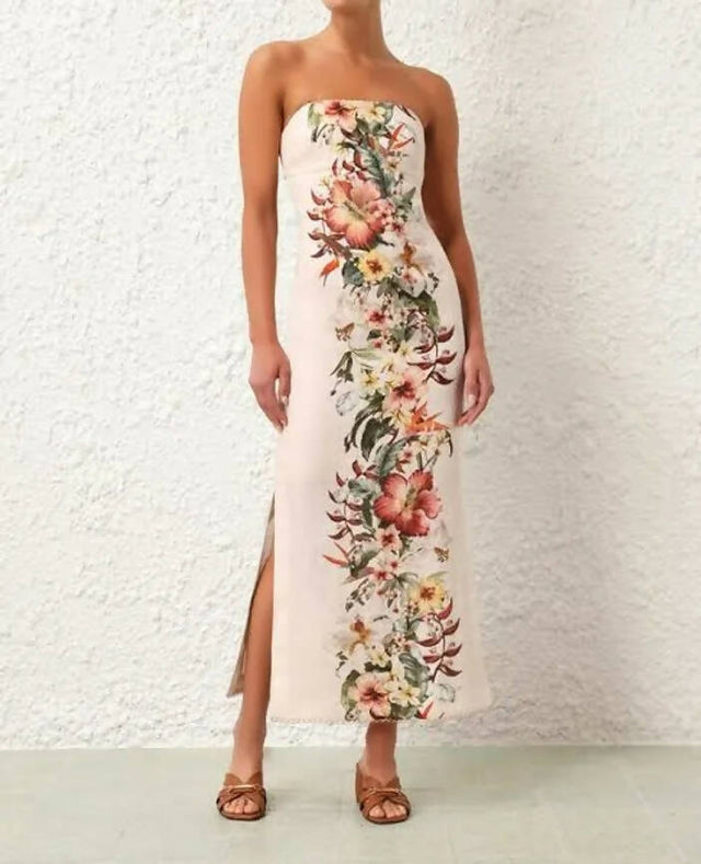 Zimmermann Lexi Column Dress Ivory Palm Size - 8 / Multi - Dresses