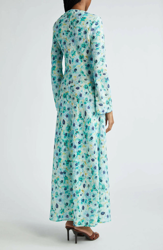 Zimmermann Lightburst Bias Long Dress in Aqua Floral - Dresses