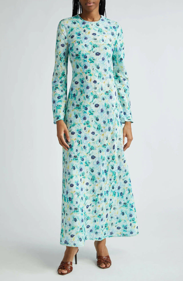 Zimmermann Lightburst Bias Long Dress in Aqua Floral - Dresses
