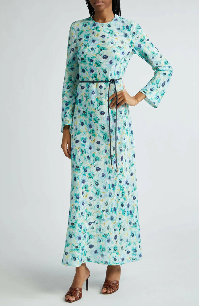Zimmermann Lightburst Bias Long Dress in Aqua Floral - Dresses