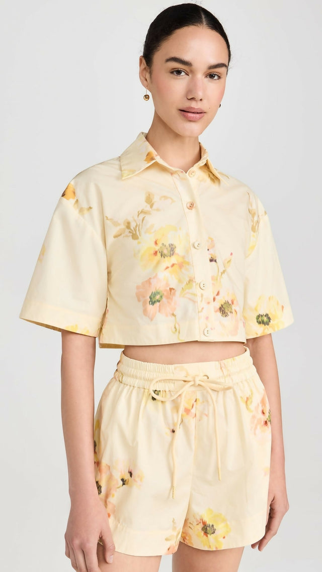Zimmermann Lightburst Relaxed Crop Shirt Size 3 & Shorts Yellow Print Size 2 - 8 / Yellow - Outfit Sets
