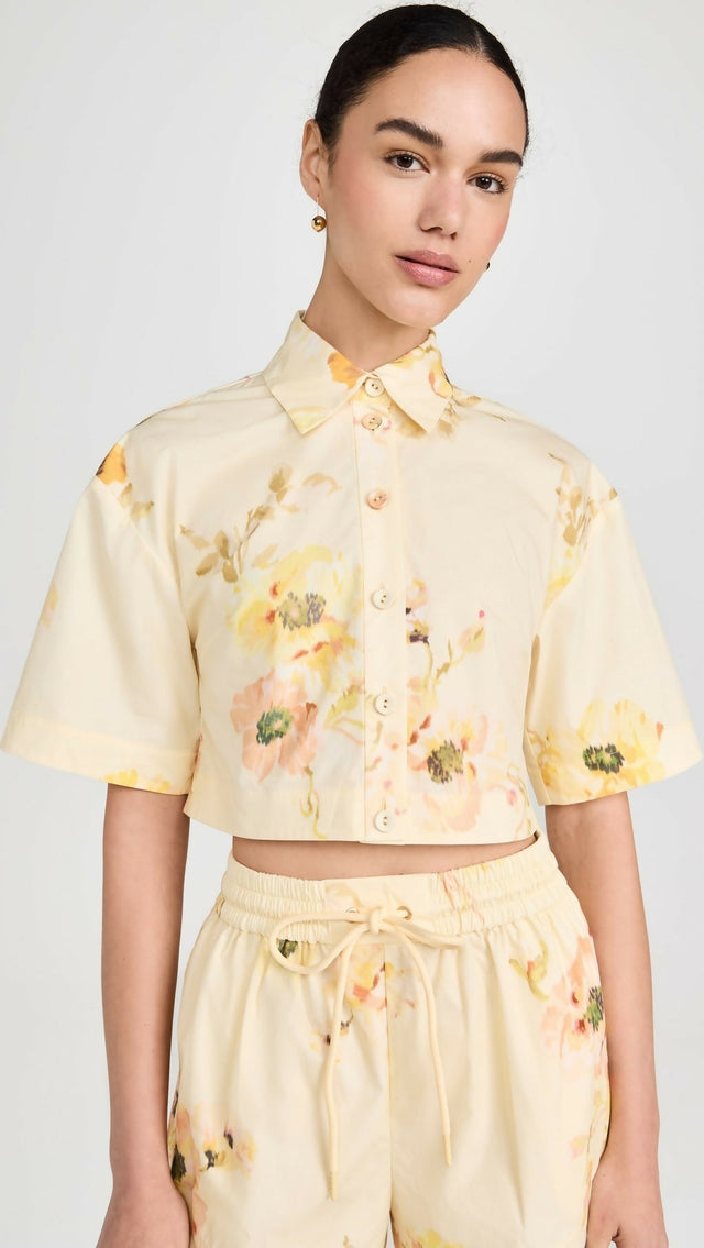 Zimmermann Lightburst Relaxed Crop Shirt Size 3 & Shorts Yellow Print Size 2 - 8 / Yellow - Outfit Sets