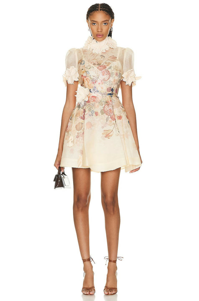 Zimmermann Luminosity Liftoff Flower Mini Dress In Morisot Cream Floral Print Size 1 / AU 10 - 10 / Floral - Dresses