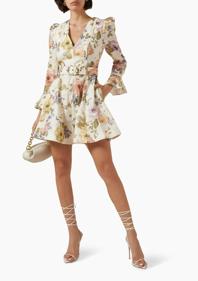 Zimmermann Luminosity Mini Dress Multi Floral Cream Size 1 / AU 10 - 10 / Multi - Dresses