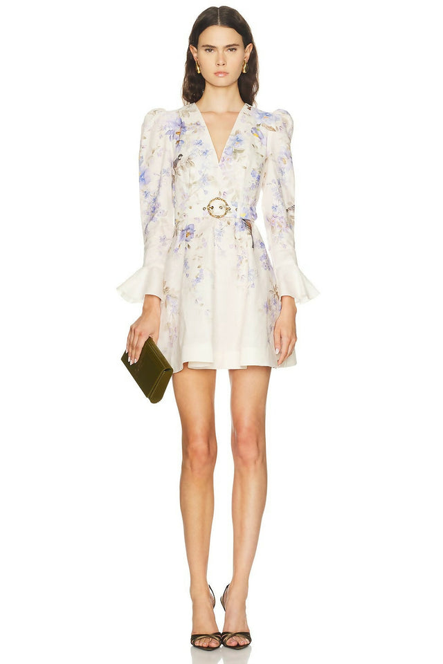 Zimmermann Luna Plunge Mini Dress - 10 / Floral - Dresses
