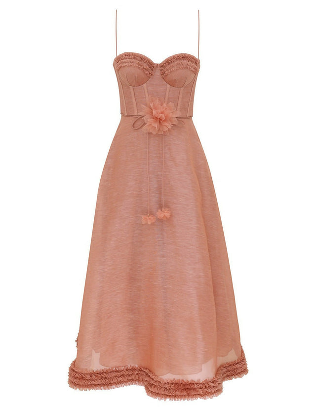 Zimmermann Luna Ruffle Midi Dress Peony Size / AU 8 - 8 / Pink - Dresses