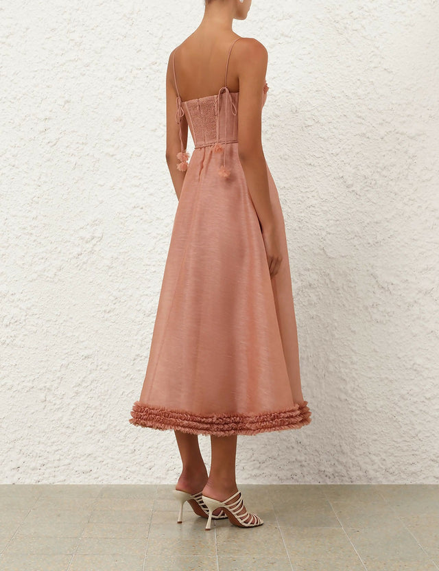 Zimmermann Luna Ruffle Midi Dress Peony Size / AU 8 - 8 / Pink - Dresses