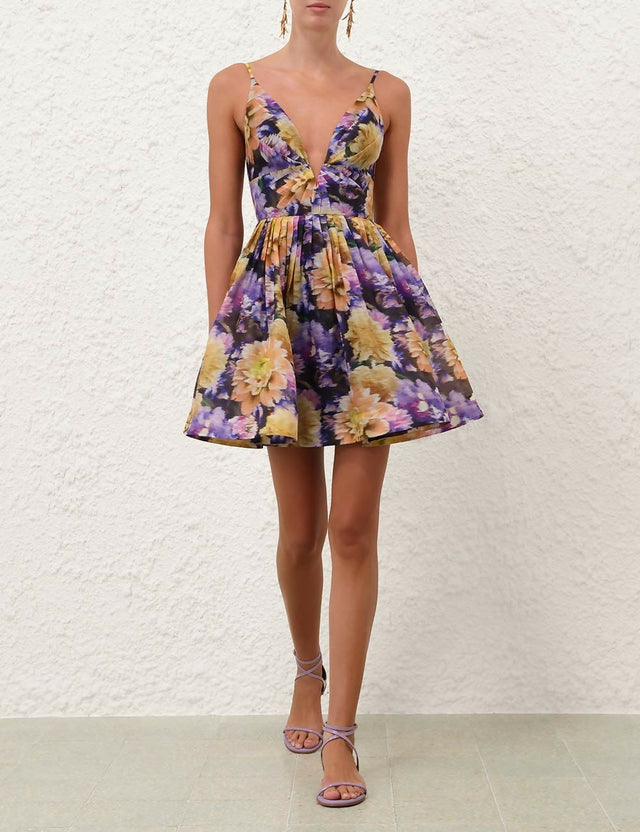 Zimmermann Luna V Neck Mini Dress in Navy Dahlia - Dresses