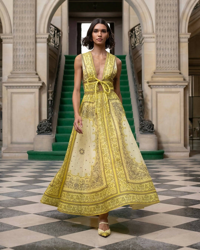 Zimmermann Matchmaker Bow Long Dress Yellow Bandana Size 1 - 10 / Yellow - Dresses
