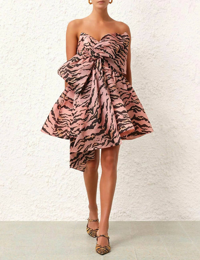Zimmermann Matchmaker Bow Mini Dress in Pink Tiger - Dresses