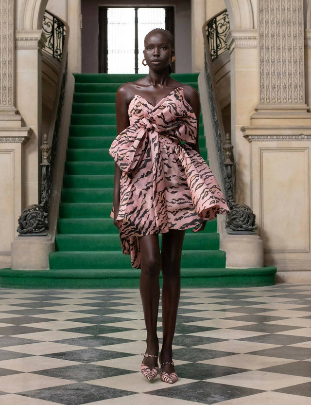 Zimmermann Matchmaker Bow Mini Dress in Pink Tiger - Dresses