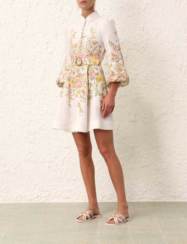 Zimmermann Matchmaker Buttoned Mini Dress Ivory Coral Floral - Dresses