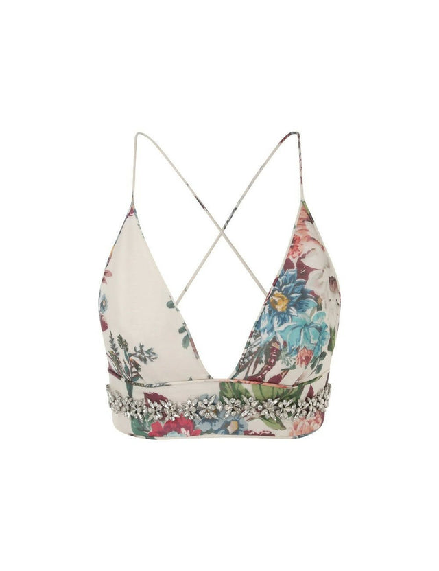 Zimmermann - Zimmermann Matchmaker Embellished Bra and Drape Skirt in Ivory Barkcloth Print