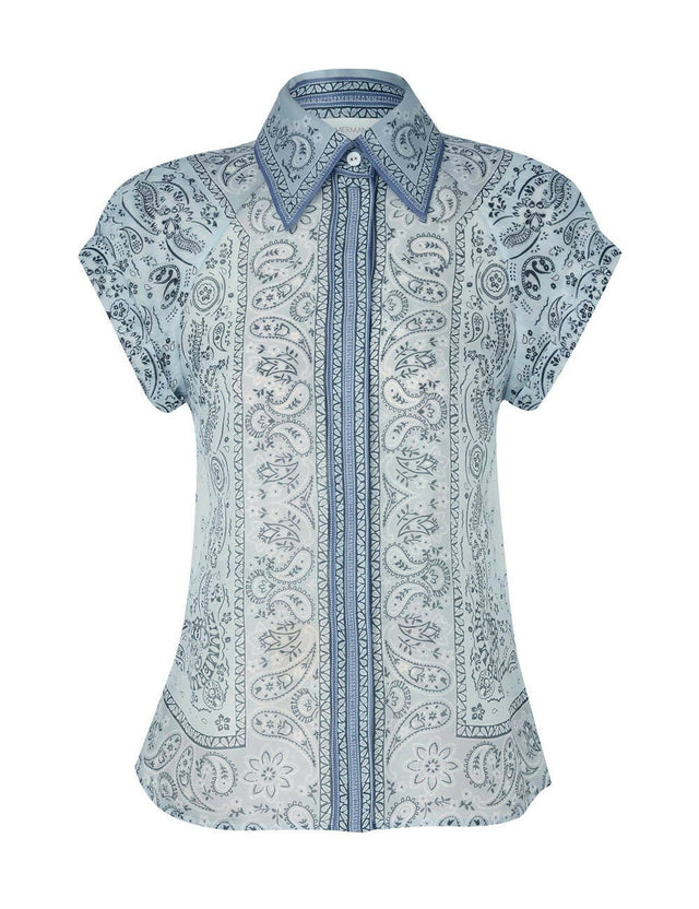 Zimmermann - Zimmermann Matchmaker Fitted Blouse & Gathered Midi Skirt Blue Bandana