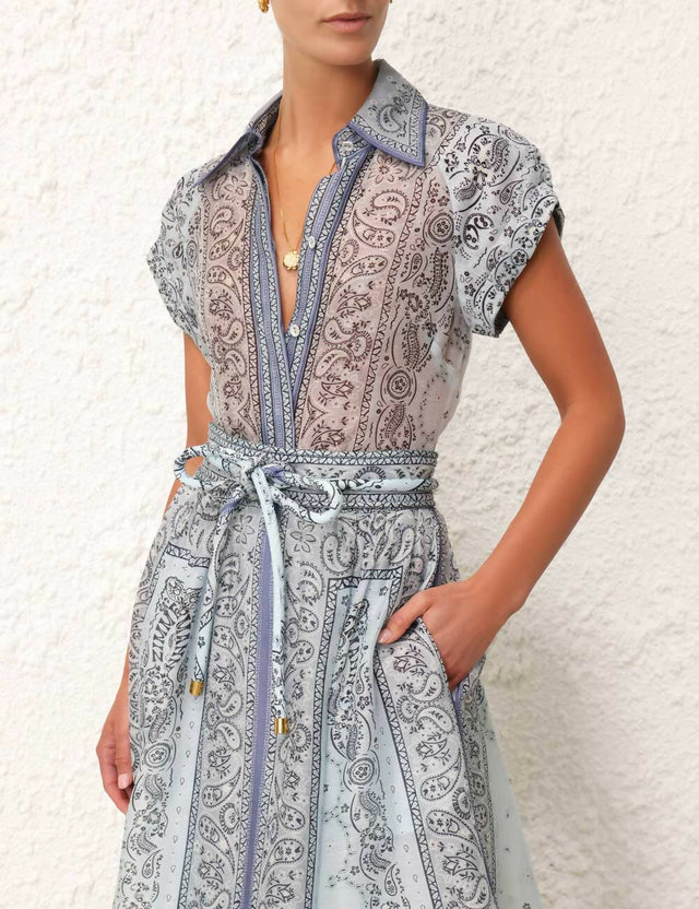 Zimmermann - Zimmermann Matchmaker Fitted Blouse & Gathered Midi Skirt Blue Bandana