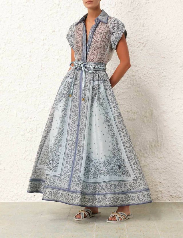 Zimmermann - Zimmermann Matchmaker Fitted Blouse & Gathered Midi Skirt Blue Bandana