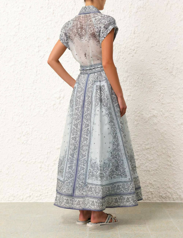 Zimmermann - Zimmermann Matchmaker Fitted Blouse & Gathered Midi Skirt Blue Bandana