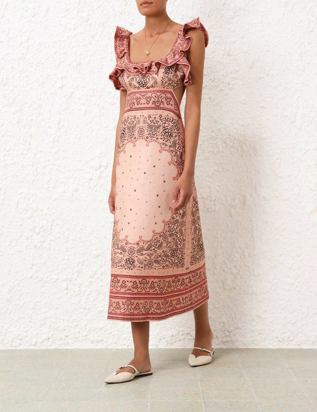 Zimmermann - Zimmermann Matchmaker Frilled Midi in Pink Bandana