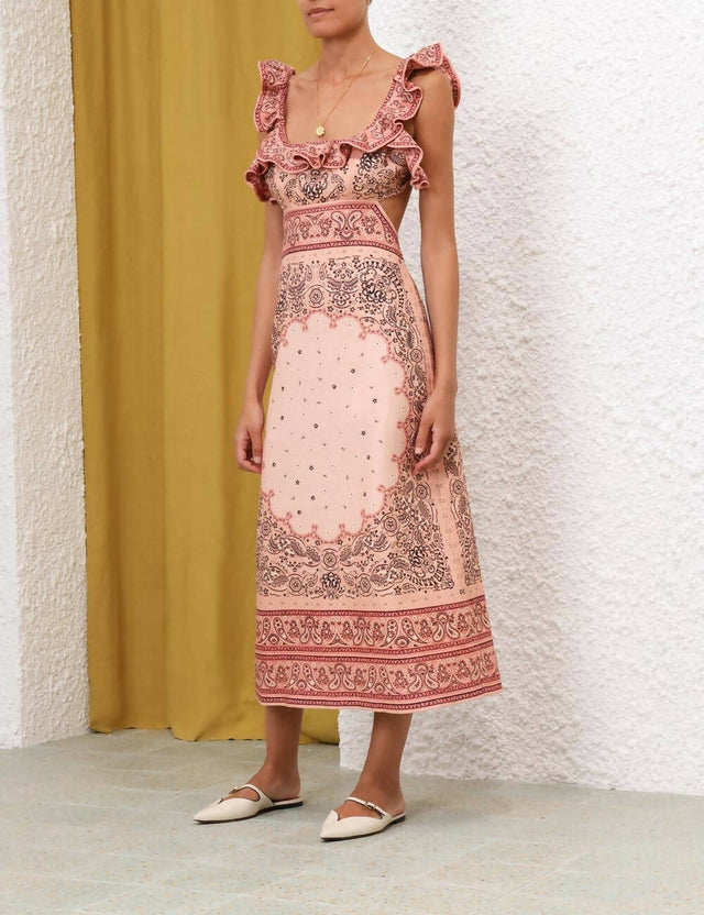 Zimmermann - Zimmermann Matchmaker Frilled Midi in Pink Bandana