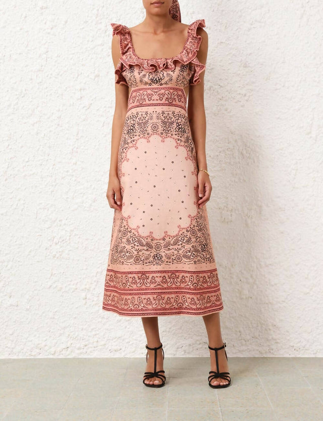 Zimmermann - Zimmermann Matchmaker Frilled Midi in Pink Bandana