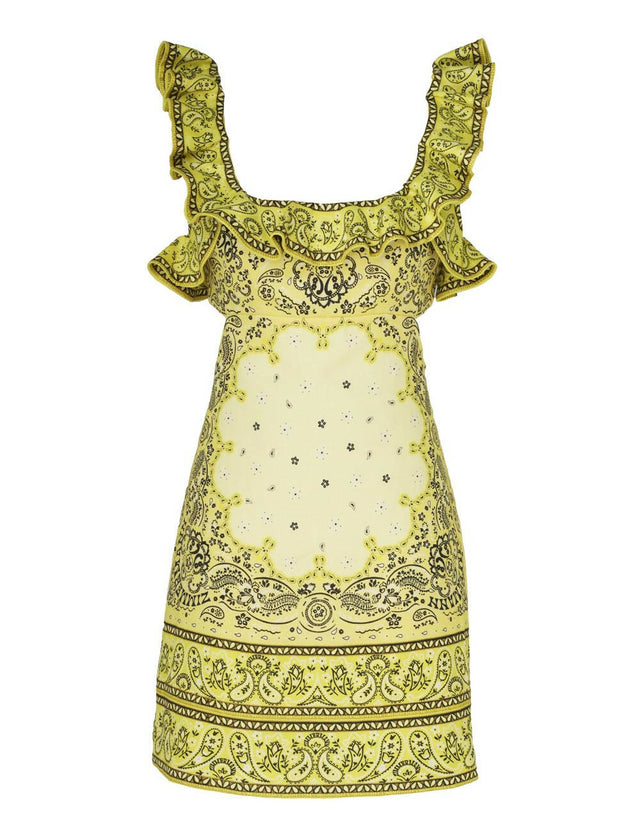 Zimmermann Matchmaker Frilled Mini Dress in Yellow Bandana - 8 / Print - Dresses