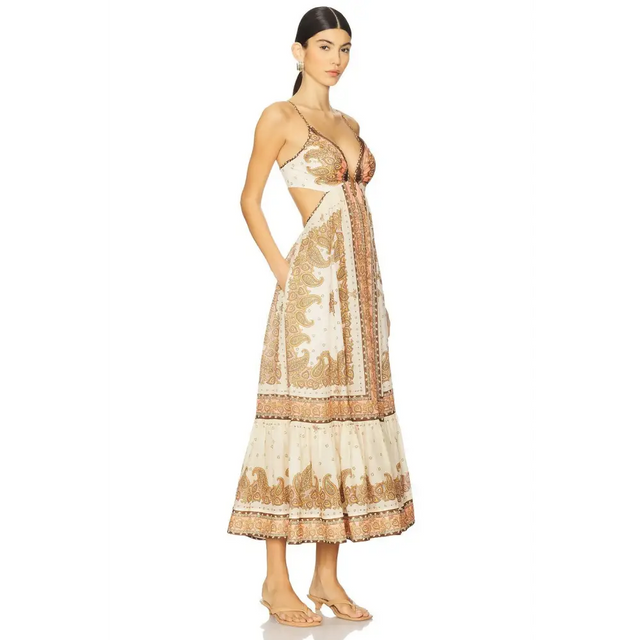 Zimmermann Maxine Plunge Maxi Dress Orange Paisley Size 2 - 12 / Print - Dresses