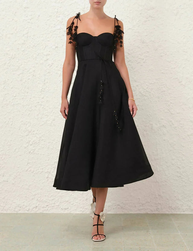 Zimmermann Natura Black Corset Midi Dress (Size 0) - 6 / Black - Dresses
