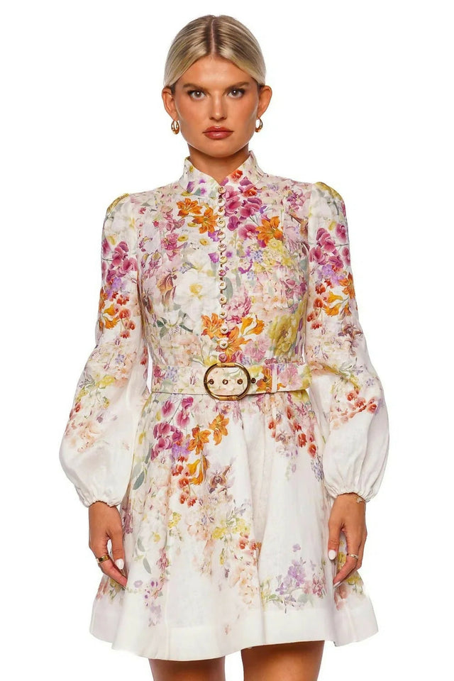 Zimmermann Natura Buttoned Floral Mini Dress Size 2 / AU 12 - 12 / Multi - Dresses