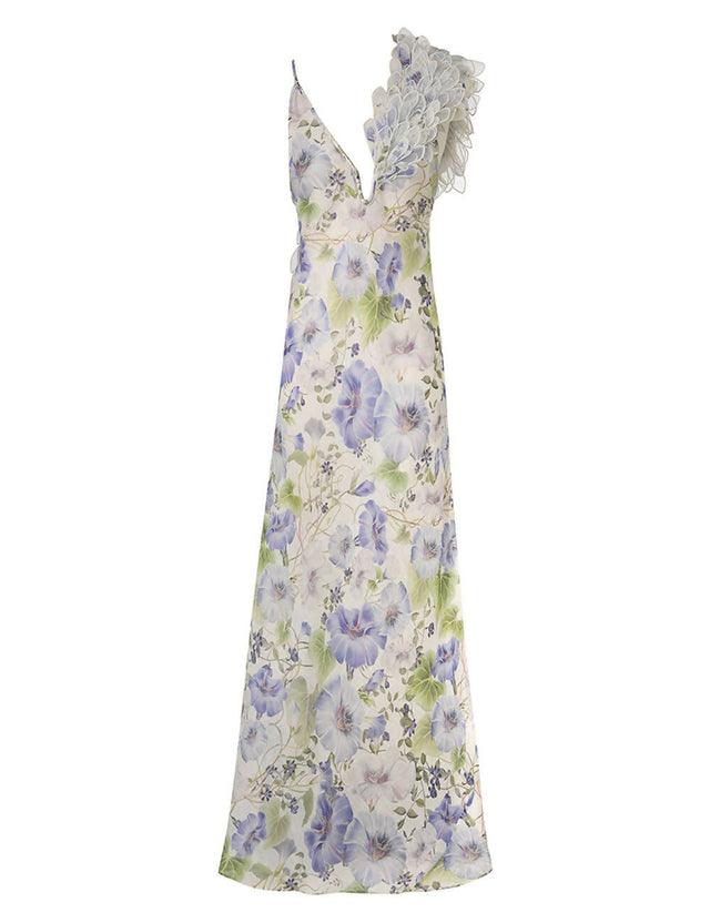 Zimmermann Natura Feather Slip Gown in Blue Flora - Dresses