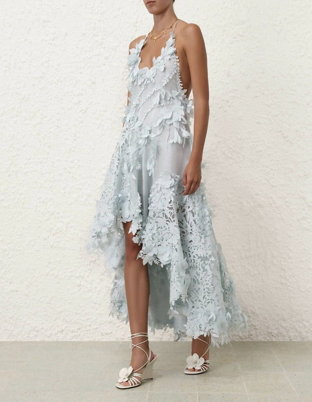 Zimmermann Natura Lasercut Halter Dress in Mint - Dresses