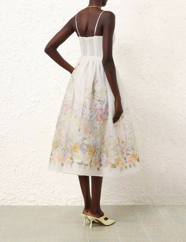 Zimmermann - Zimmermann Natura Ruched Midi Dress in Ivory Wild Flowers