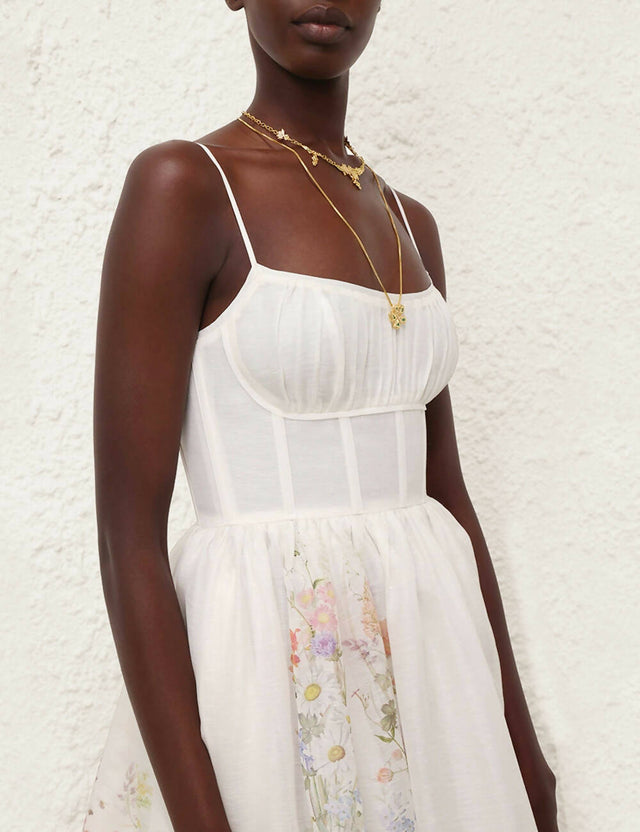 Zimmermann - Zimmermann Natura Ruched Midi Dress in Ivory Wild Flowers