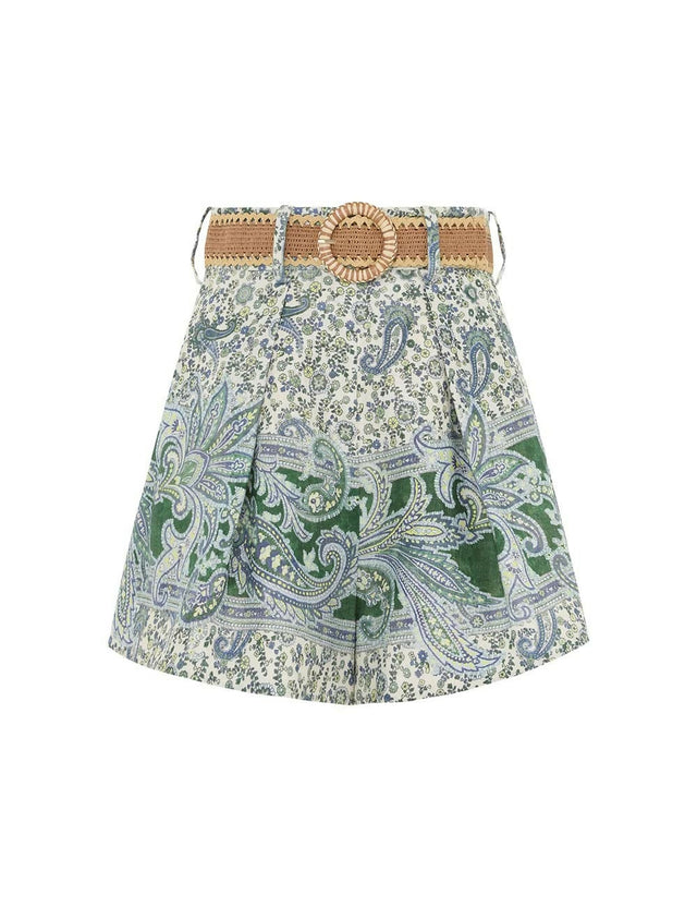 Zimmermann Ottie Billow Blouse and Tuck Short Set in Green Paisley - Outfit Sets