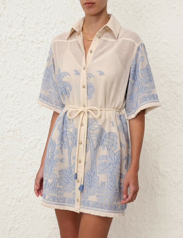 Zimmermann Ottie Palm Mini Dress Cream/Blue - 4 / Print - Dresses