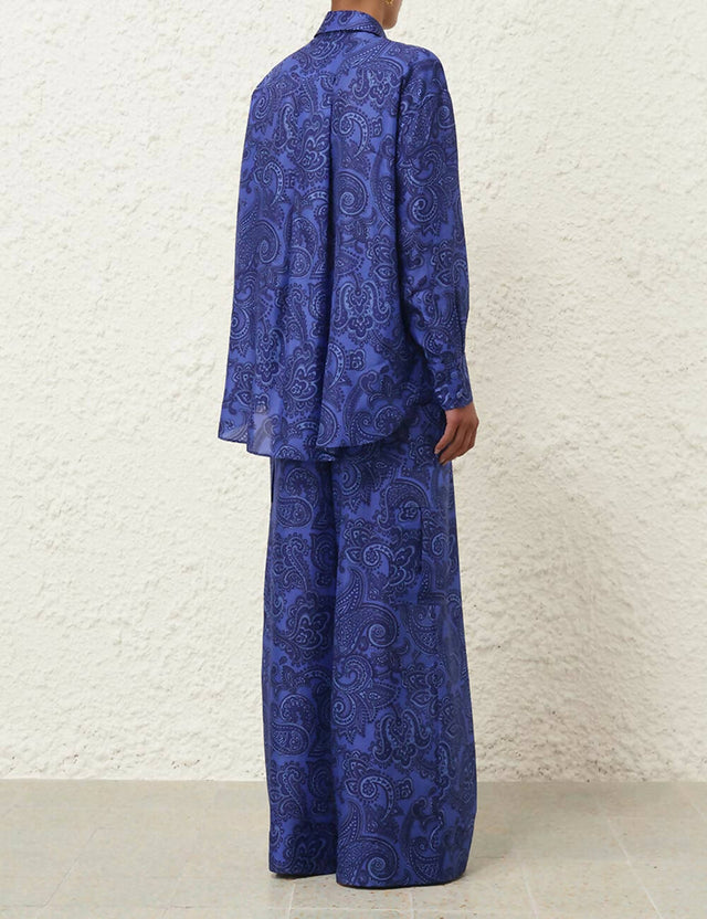 Zimmermann Ottie Relaxed Shirt and Pant Set in Blue Paisley - Outfit Sets