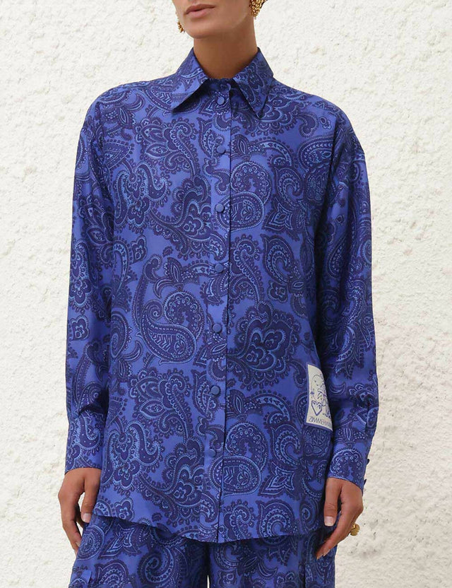 Zimmermann Ottie Relaxed Shirt and Pant Set in Blue Paisley - Outfit Sets