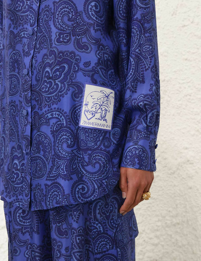 Zimmermann Ottie Relaxed Shirt and Pant Set in Blue Paisley - Outfit Sets