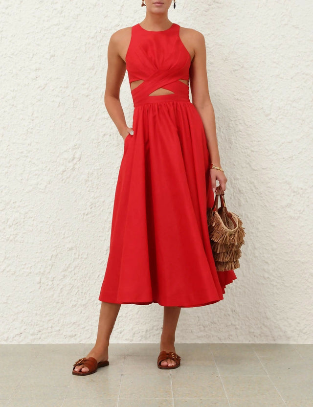Zimmermann Patience Midi Dress in Dark Red - Dresses