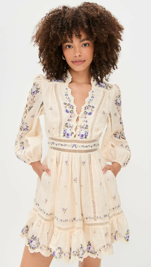 Zimmermann Patience Plunge Mini Dress - 10 / Floral - Dresses