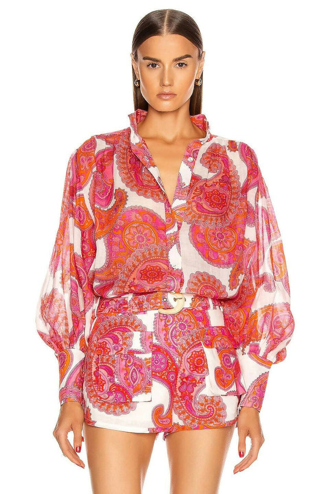 Zimmermann - Zimmermann Peggy Billow Blouse and Safari Pocket Short in Magenta Ivory Paisley