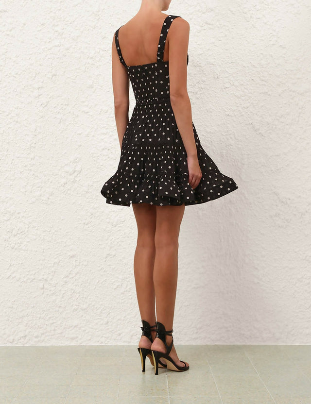 Zimmermann Pleated Draped Mini Dress in Black Dot - Dresses